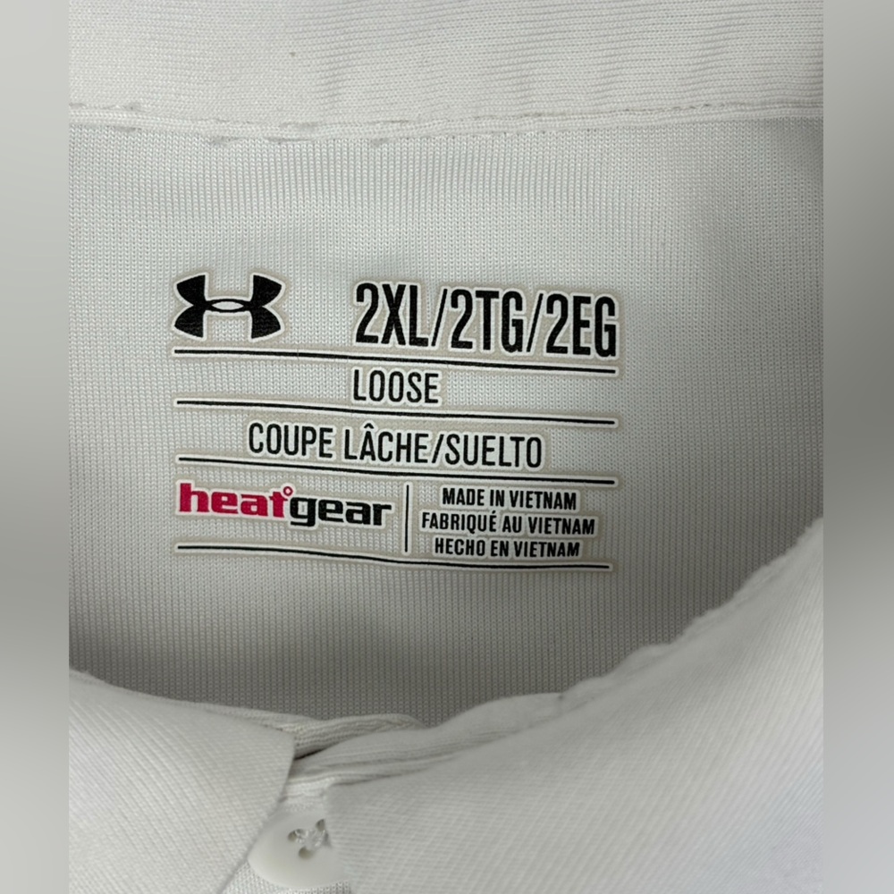 Under Armour White Polo with Black and Neon Green Stripes - Picture 2 of 2